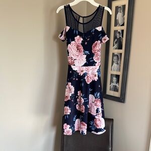 Speechless Blue and Black Cold Shoulder Sundress